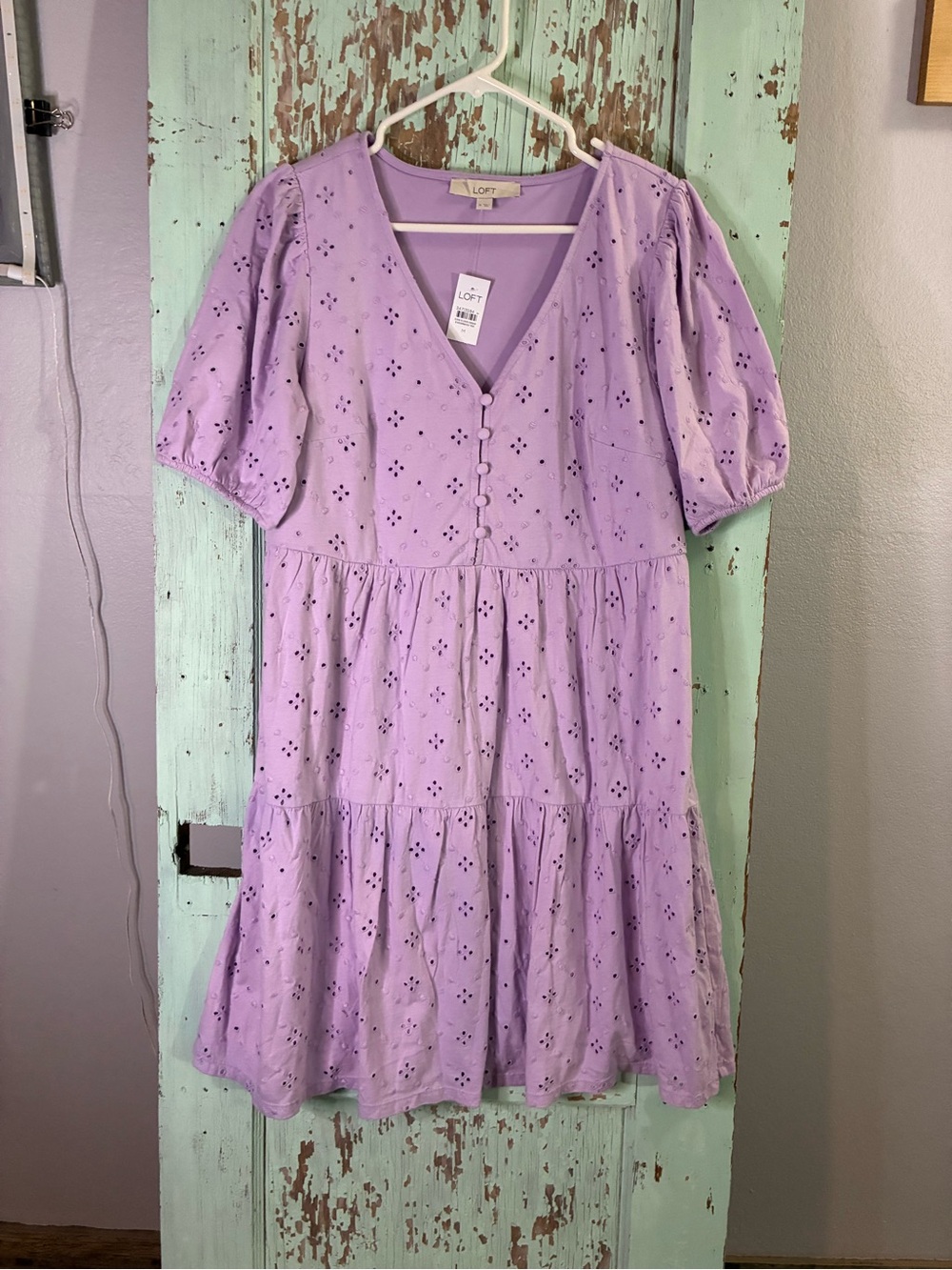 LOFT NWT women’s Lavender Eyelet Tiered Dress